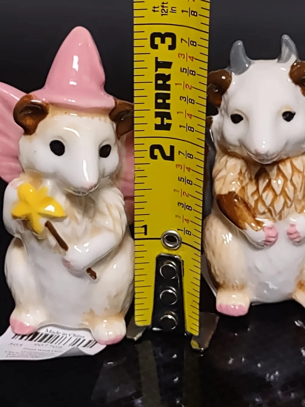 Halloween Ceramic Witch Fairy & Vampire Oppossum Salt & Pepper Shaker- Pink Gray